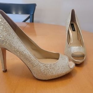 White Market Black Market Gold peep toe heels